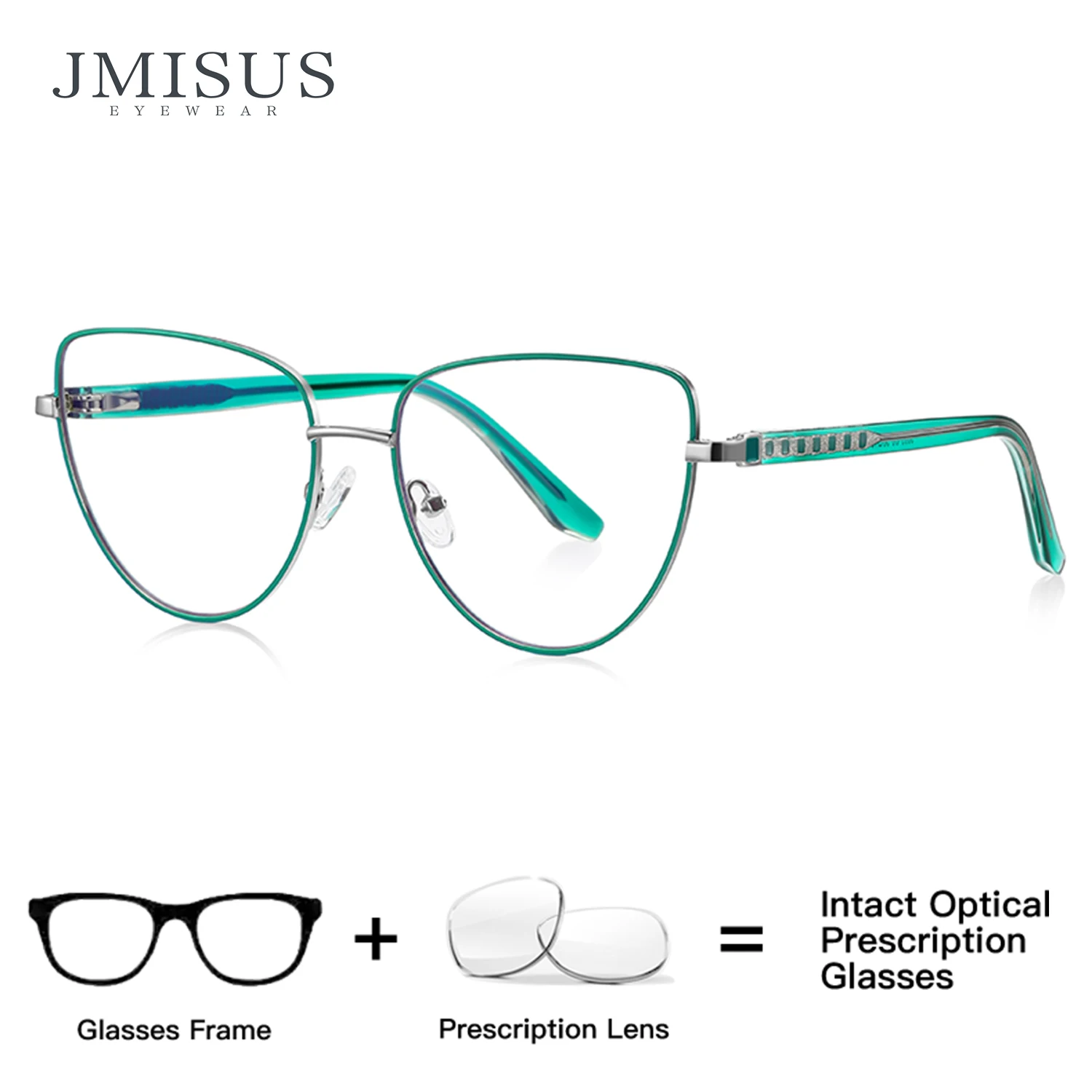 jmisus-ファッション女性用キャットアイメガネ、メタルフレーム、ブルーライトフィルター、調光レンズ付き光学眼鏡