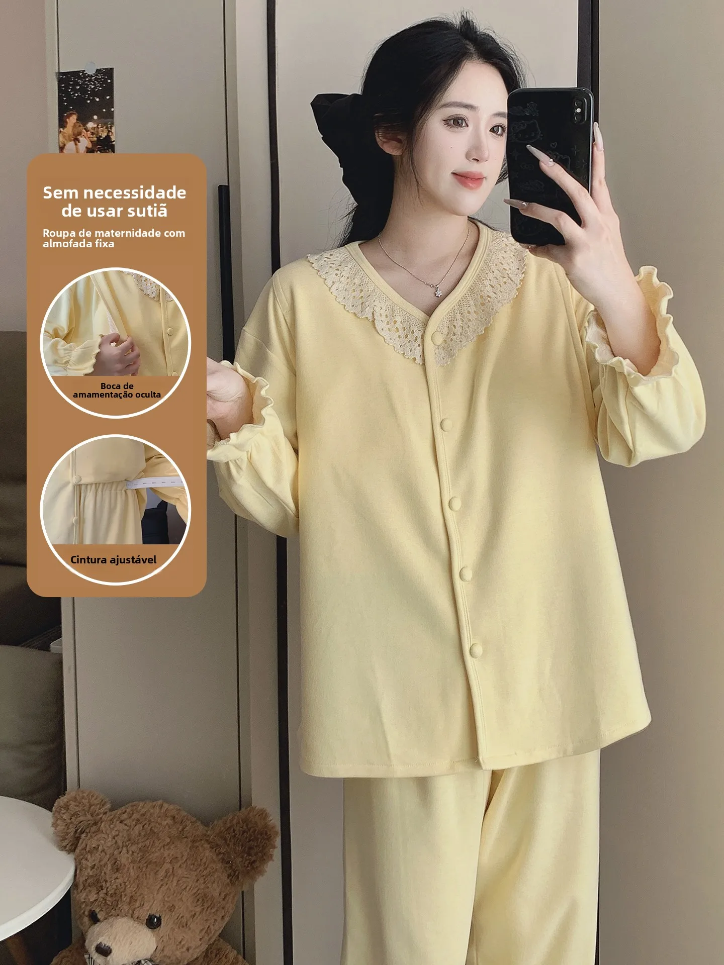 long-sleeve-lace-collar-maternity-sleepwear-women's-home-set-with-chest-pad-spring-autumn-cardigan-style-nursing-clothes