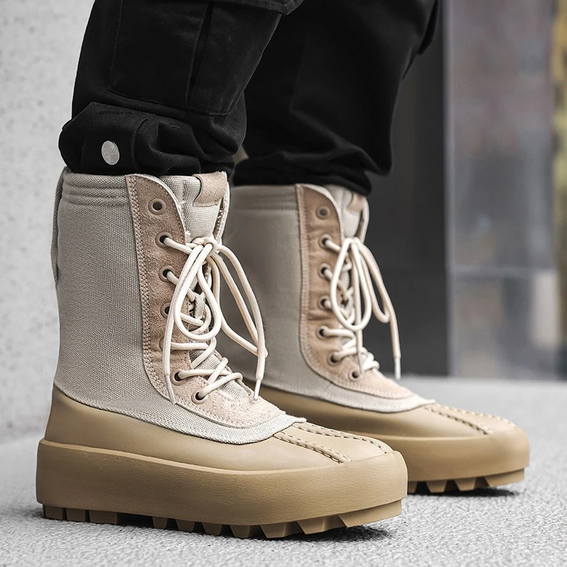 

Men's Thick-soled Mid-calf Riding Boots Fashion Lace Up High Top Male Outdoor Casual Sneakers Men Long Knight Boots