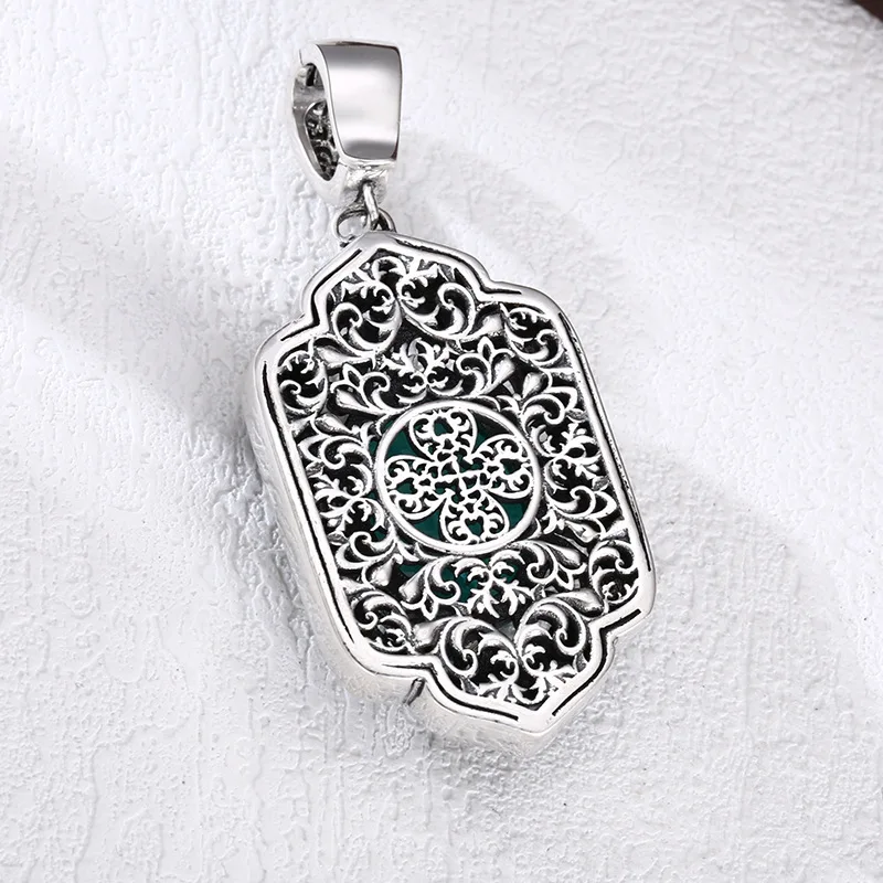 925 Sterling Silver Eternal Vine Pendant with Green Zircon Antique Thai Silver Oxidized Necklace Nature Inspired Jewelry