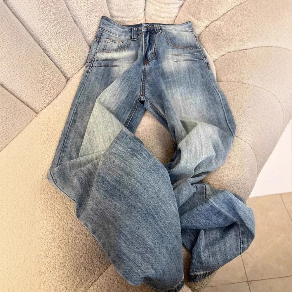 

Casual Light Wash Wide Leg Jeans for Women, High Waist Loose Fit Straight Leg Denim Pants, Vintage Streetwear