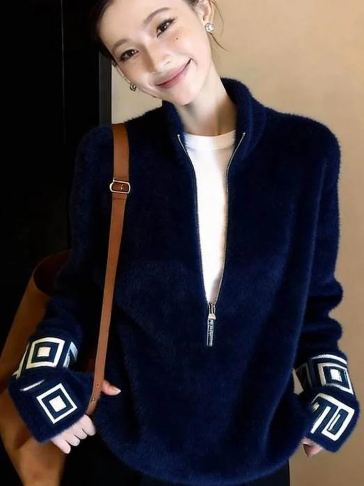 

Chic Korean Style Knitted Short Cardigan Beautiful Inner Wear Top Trendy Spring Fashion Loose Fit Long Sleeve Geometric Pattern