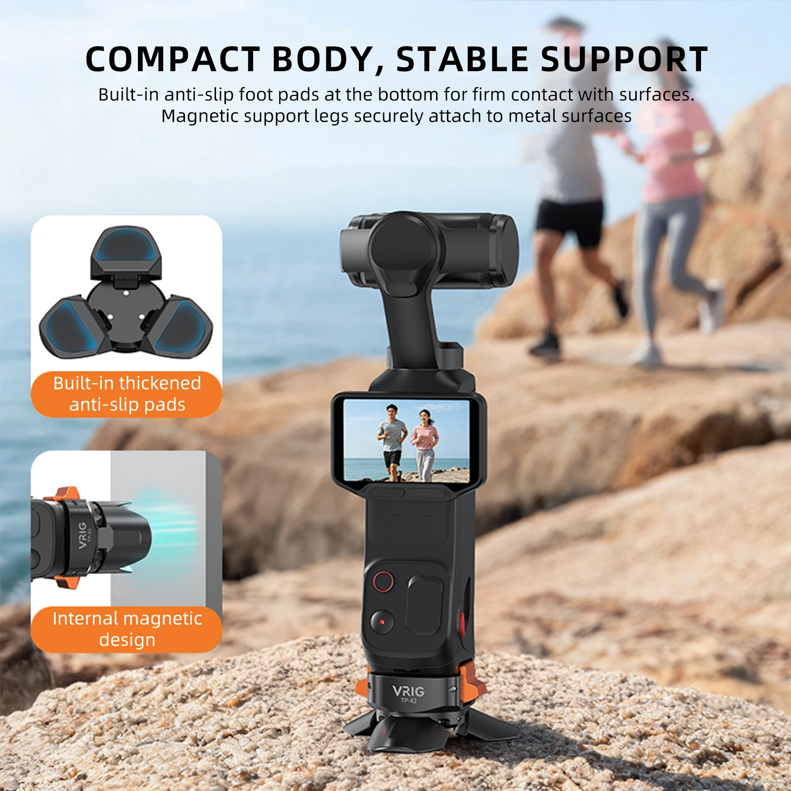 VRIG TP-42 Magnetyczny Statyw z Szybkim Złączem do Insta360 Luna Ultra, Ładowanie Type-C, Mini Stojak Biurkowy, Akcesoria do Kamer Sportowych — zdjęcie produktu 3