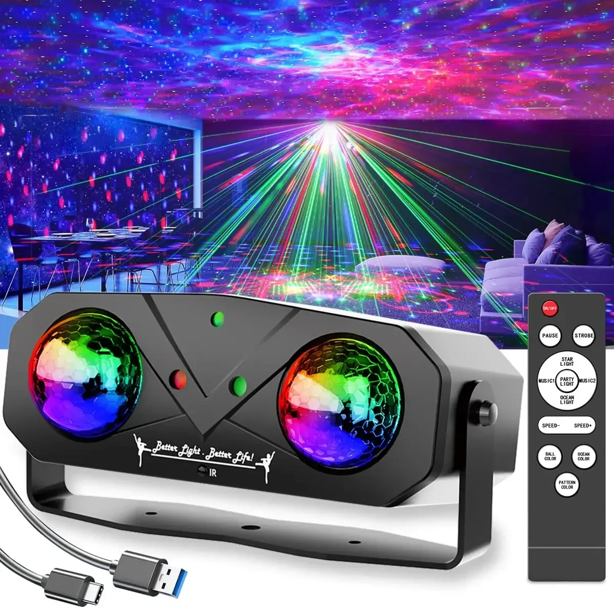 

RGB LED Disco Light Rotating DJ Ball Strobe with Remote Control for Party Club Starry Show Strobe Lamp Magic Dance Car Gift