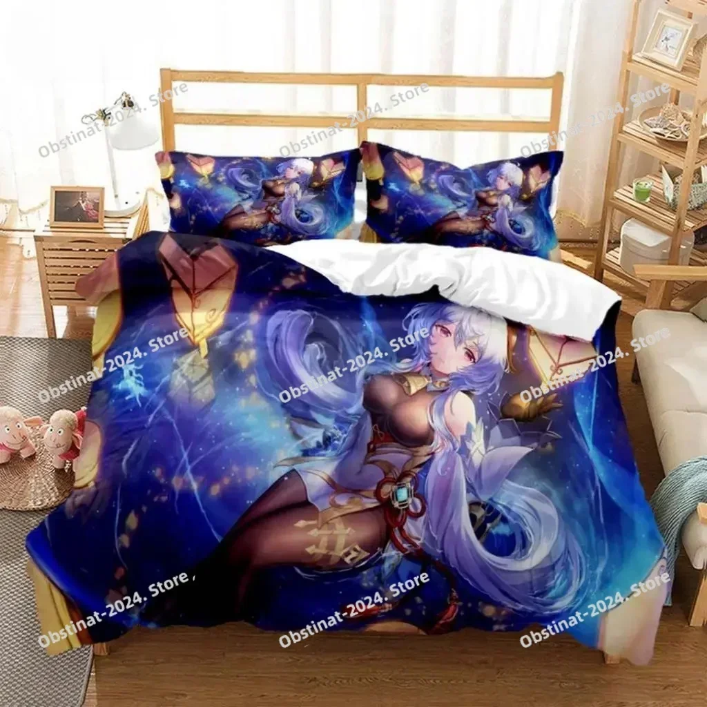 Anime Genshin Impact Animation Bedding Set Printed single Comforter Quilt Duvet Cover Pillow Case 3 Pieces Sets Kids Adult Size