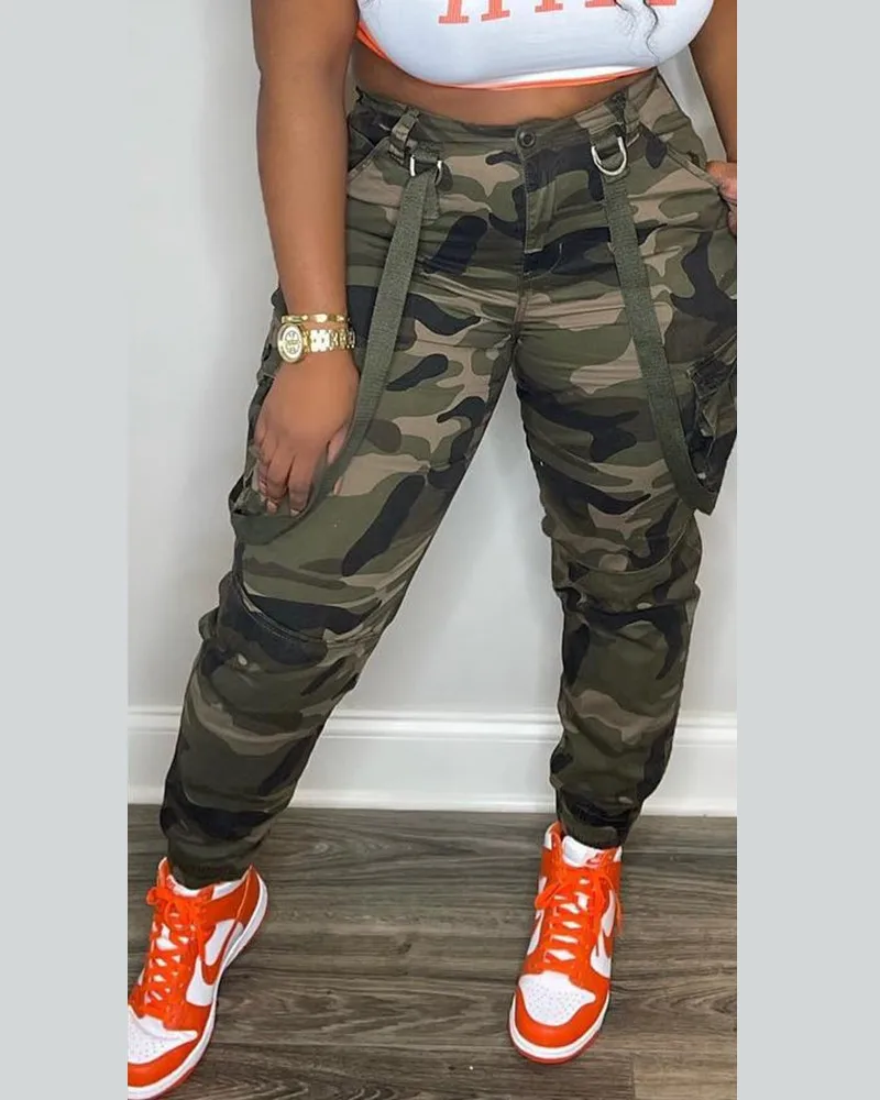 Camouflage Overalls Cargo Design Skinny Pants