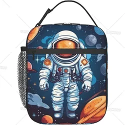 Universe Astronaut Rocket Galaxy Print Lunch Bag for Women Men Insulated Lunch Box Reusable Tote Bag for Work Trip Office Travel