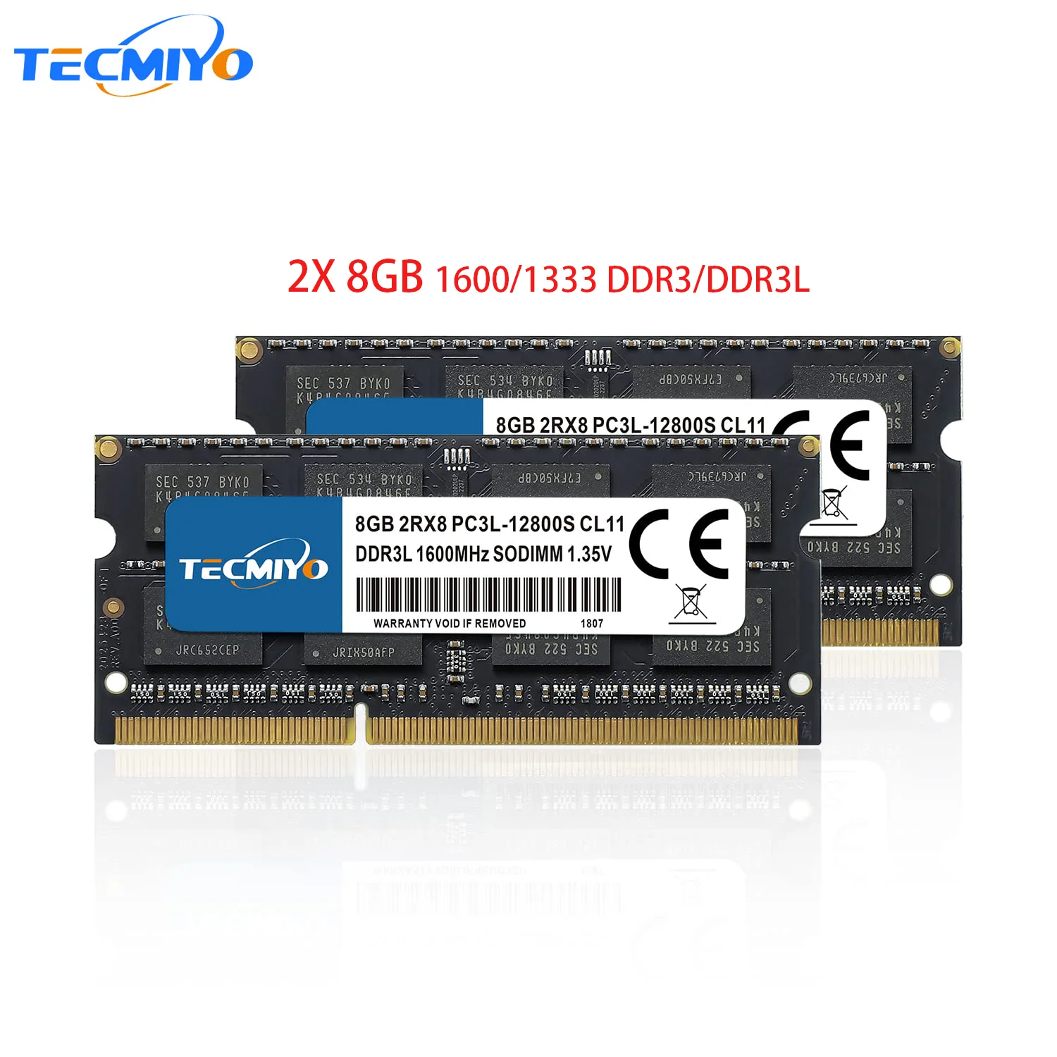 TECMIYO RAM 2X 8 GB DDR3 DDR3L 1333 MHz 1600 MHz PC3-12800S PC3-10600S SODIMM do laptopa - kolor czarny