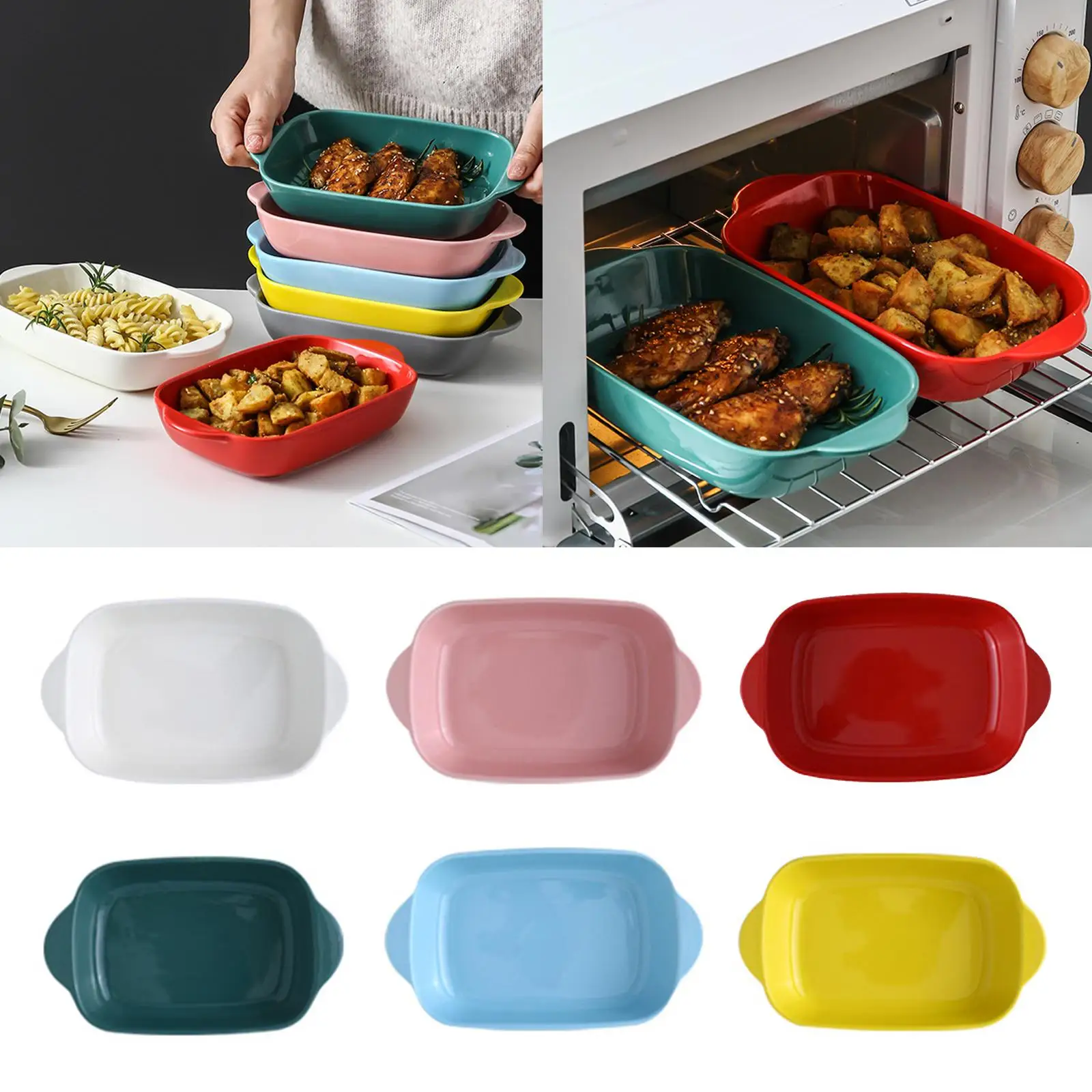 Porcelain Baking Dish with Handle Anti-slip Rectangular Bakeware Kitchen Baking Cooking Tool