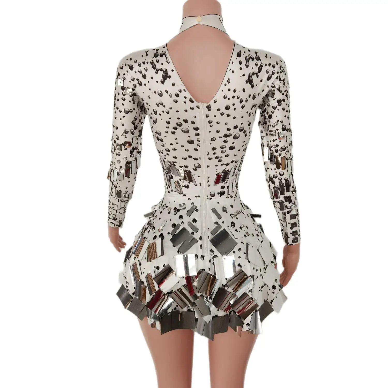 Shining Mirrors White Short Dress Sexy Women Birthday Club Party Dress Singer Show Stage Wear Performance Costume