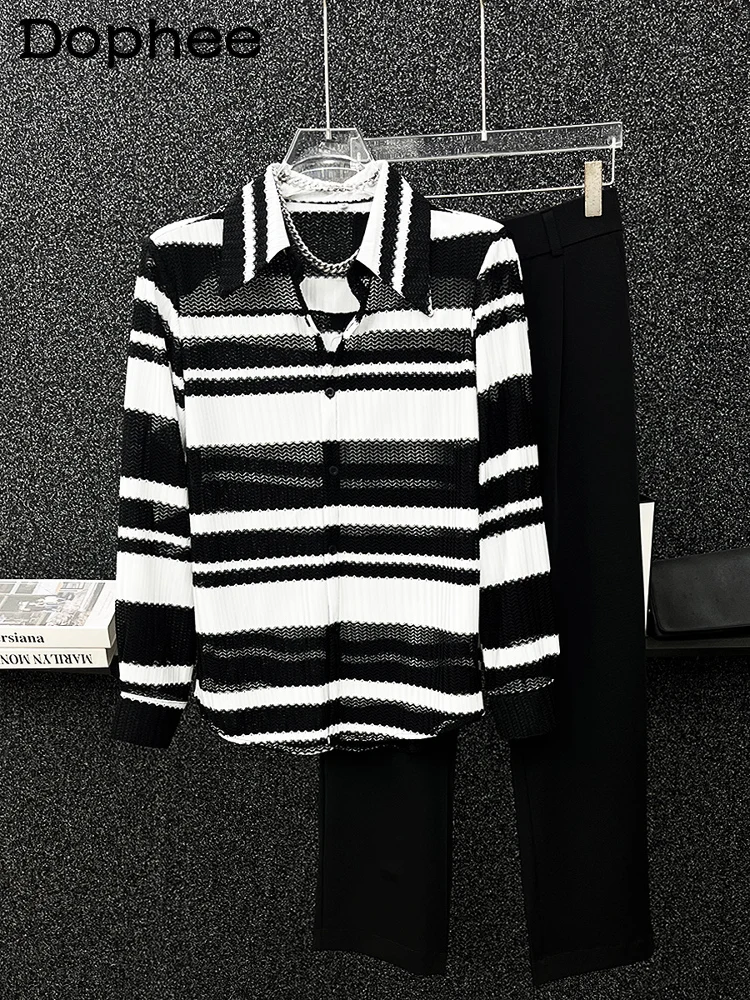 

2025 Summer New Ins Style Handsome Splicing Shirt Men's Hollow Contrasting Color Long-sleeved Shoulder Pad Sunscreen Shirt