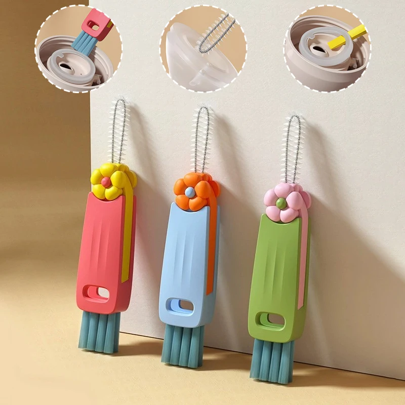 3 in 1 Multifunctional Cleaning Brush Baby Bottle Brush Wine Glass Cleaner Rotating Cup Lid Brush Window Gap Brushs Household