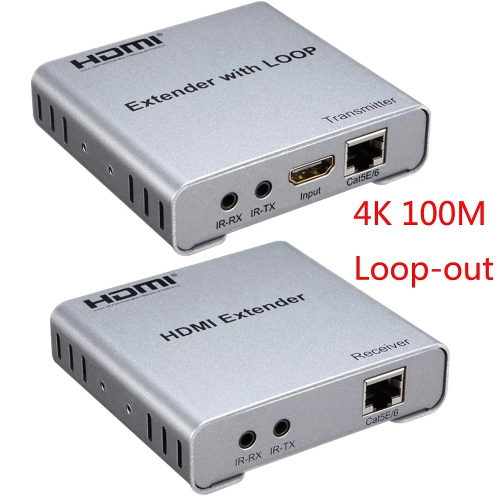 

4K 100M HDMI Extender with Loop By CAT5E Cat 6 6e Cat6 RJ45 Ethernet Cable Transmitter Receiver hd 1080p Laptop PC To TV Monitor