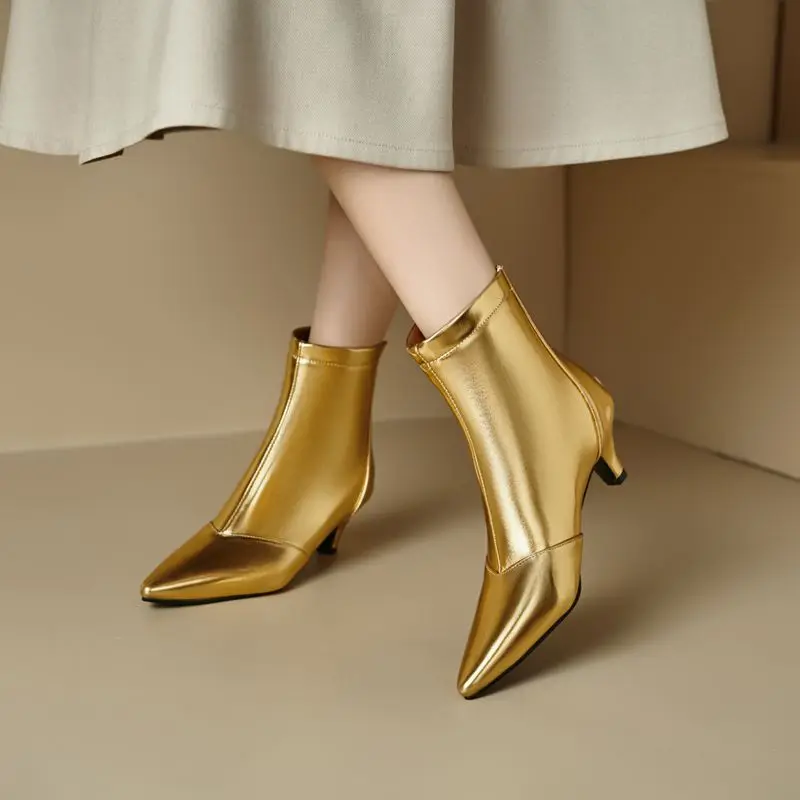 

Girseaby 2025 Women's Ankle Footwear Pointed Toe Little Heels 5.5cm Zipper Design Oversize 46-48 Black Dating Party Short Bota