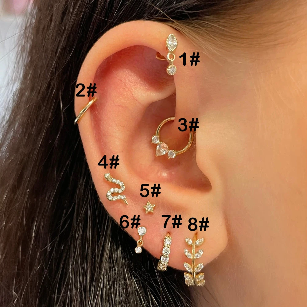 Серьги-кольца для пирсинга Daith женские, ювелирные украшения для ушей золотого цвета со змеей, козелком, перегородкой, хрящевой щетиной из нержавеющей стали, 2024, 1 шт.