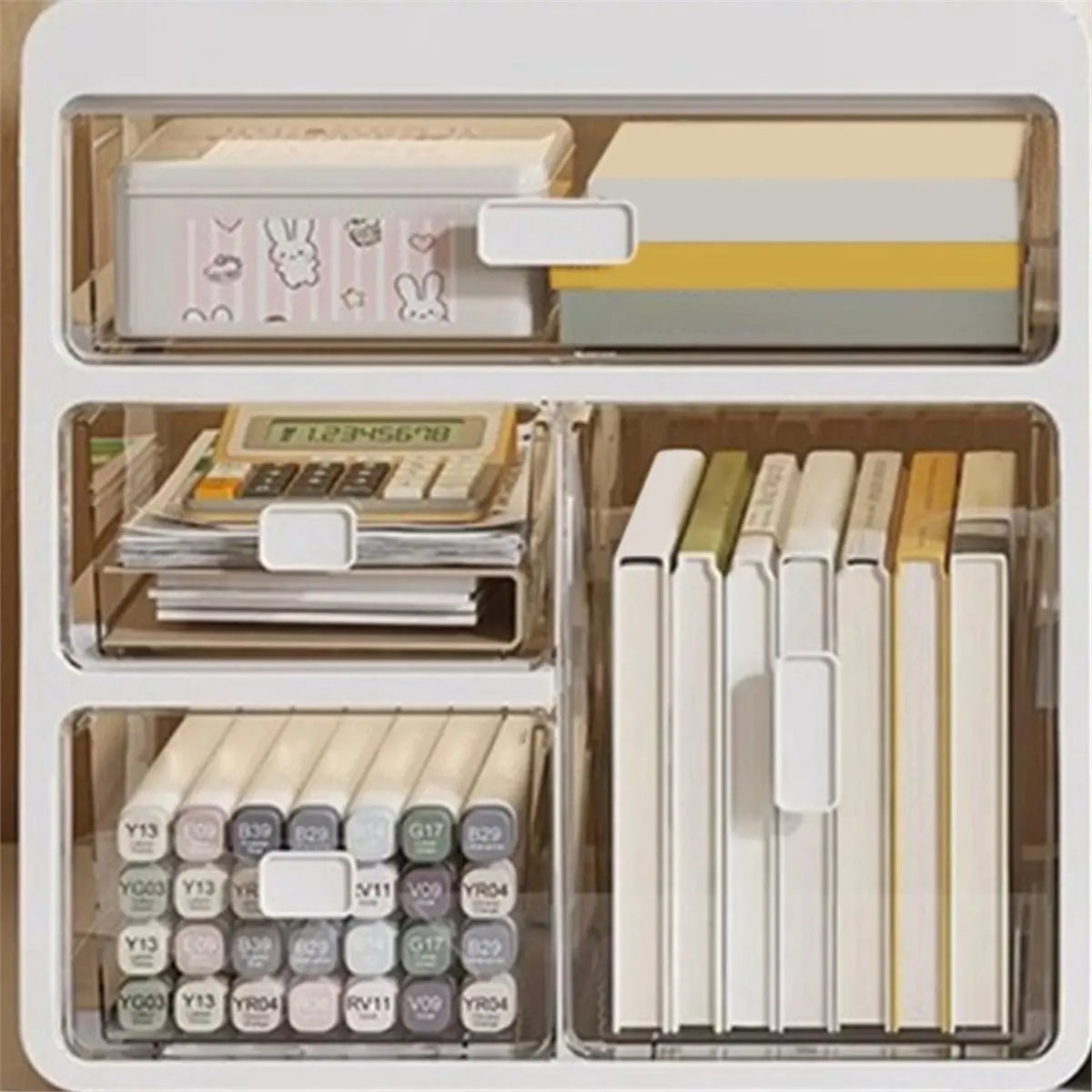 

Новый настольный органайзер с выдвижными ящиками 2026 года, многофункциональный пылезащитный органайзер для канцелярских принадлежностей большой емкости для офиса