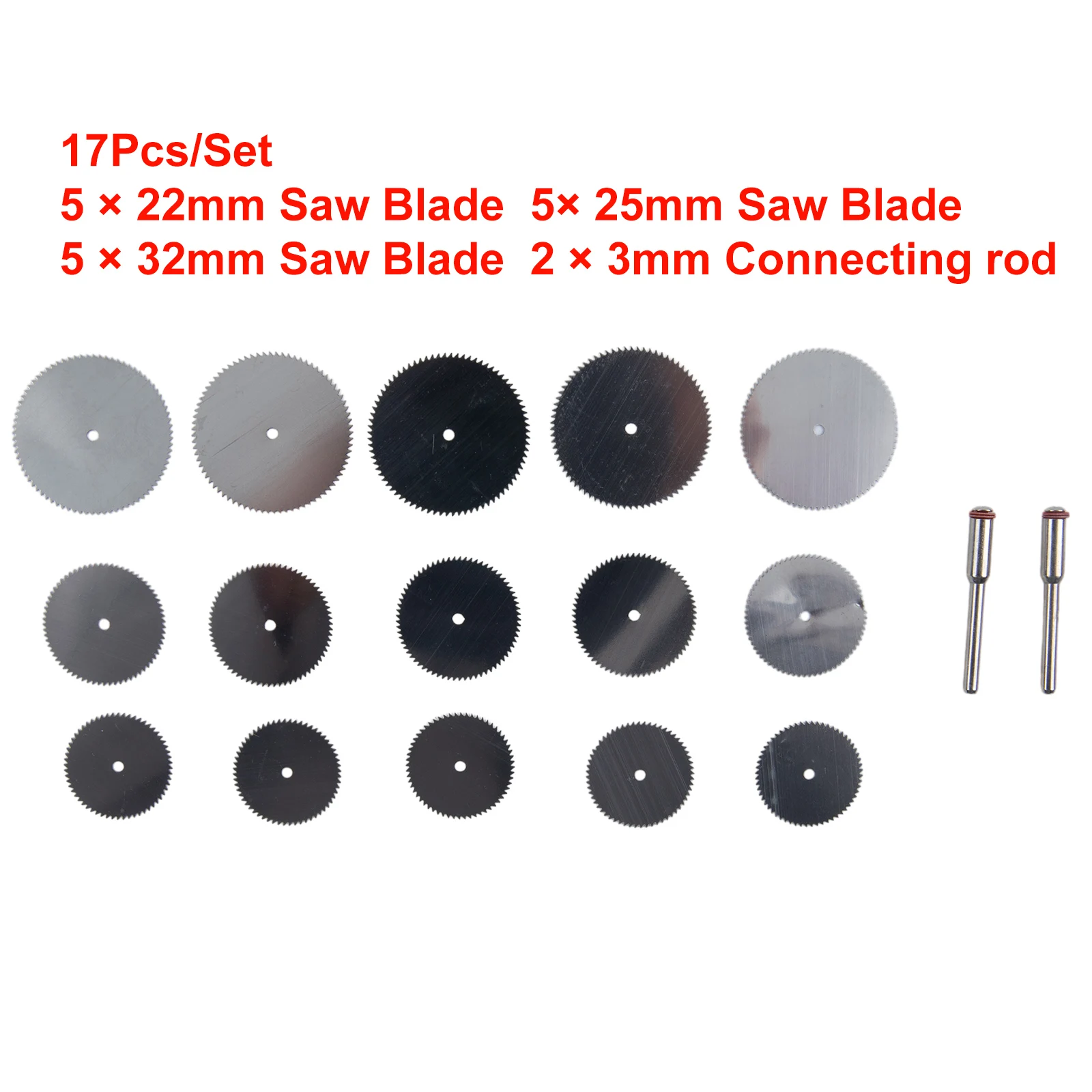 Mini disco de corte HSS de 17 piezas, hoja de sierra Circular, Kit de mandril de 3mm, herramienta rotativa, piezas de amoladora para corte de madera y Metal, 22/25/32mm