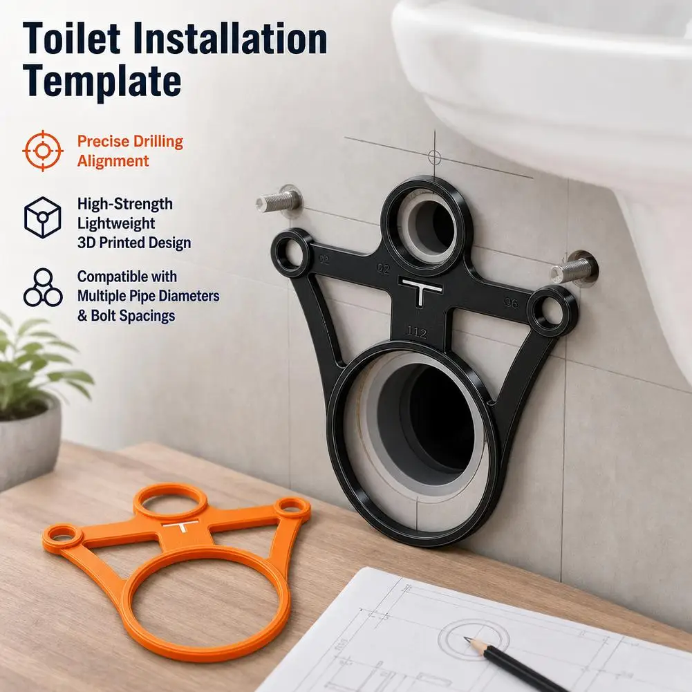Toilet Installation Positioning Template 3D Printed PLA Durable Pipe Locator Accurate Bolt Spacing Bathroom Remodeling Tool