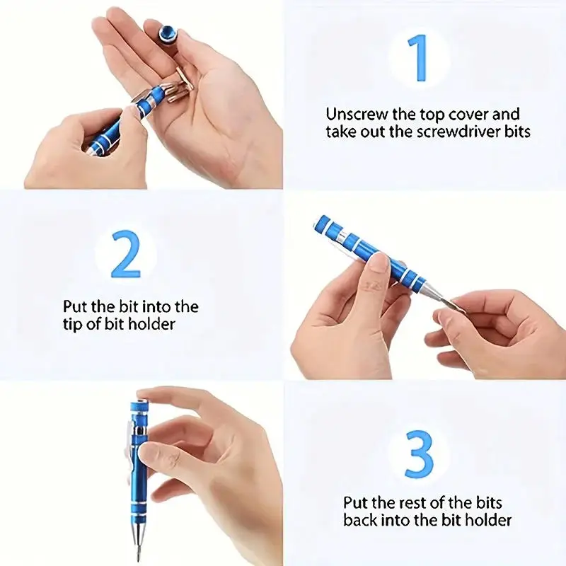8-in-1-Schraubendreherstift aus Aluminiumlegierung – austauschbare Bits für einfache Reparaturen und Demontage – Detail 5
