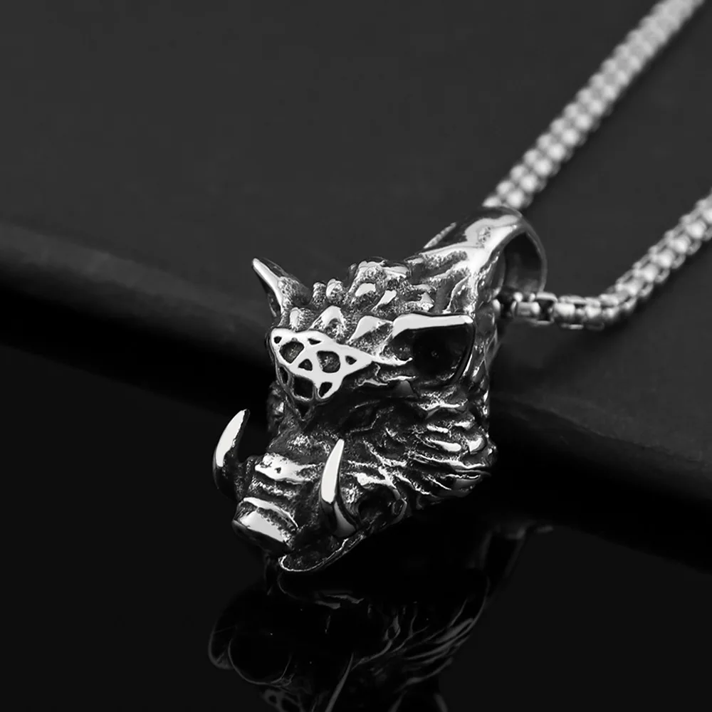 Stainless Steel Creative Viking Boar Necklaces for Men Medieval Wild Boar Warrior Pendant Vintage Beast Jewelry Amulet Wholesale