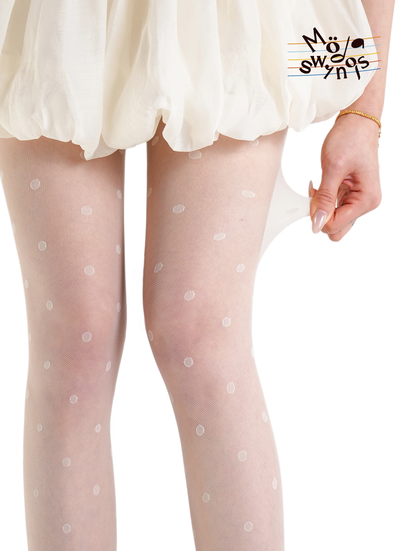 Sexy Spring Summer Ultra-Thin White Polka Dot Silk Stockings Anti-Catch Thread Ballet Sweet Style Age-Defying Tights for Women