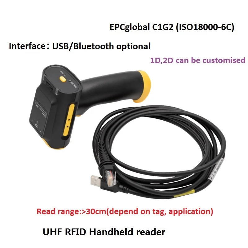 860-960 ميجا هرتز UHF RFID قارئ محمول UHF الماسح الضوئي 2D مسح الباركود بندقية RFID محطة البيانات لإدارة جرد المستودعات