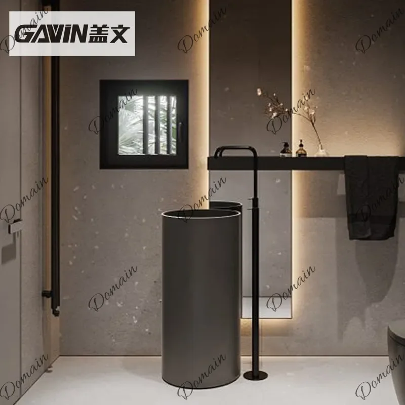 BJ Gavin Round Artificial Stone Washbasin Hotel Bathroom Floor-Standing Integrated Pedestal Basin Custom
