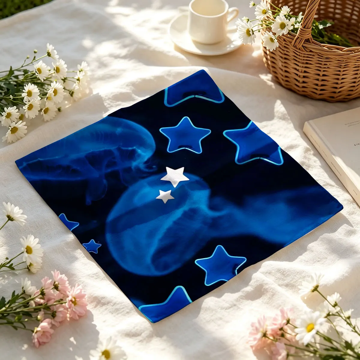Blue Jellyfish Stars Bandana Paisley Headbands Hip Hop Kerchief Outdoor Unisex Headband Wrist Wraps Face Mask Handkerchief view 2
