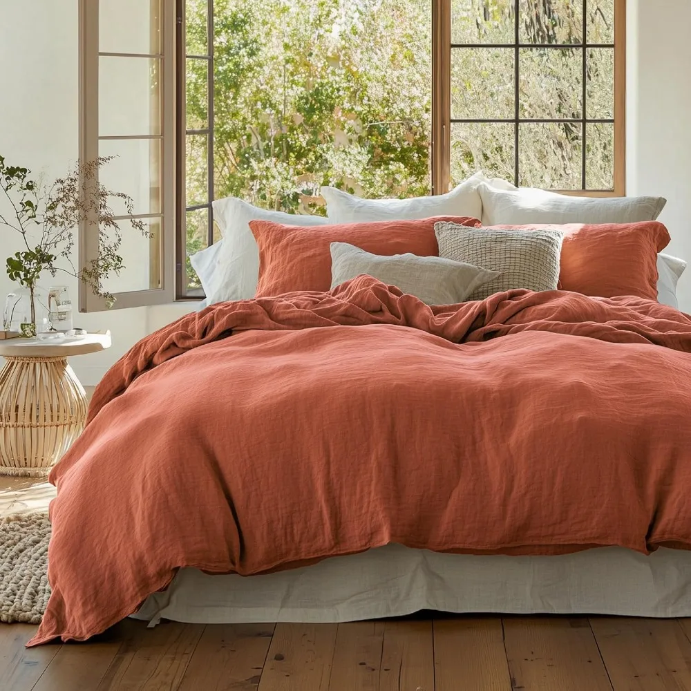 

King Size 100% Cotton Muslin Duvet Cover - Ultra Soft, Breathable, Lightweight Linen-Like Gauze Comforter Cover Set