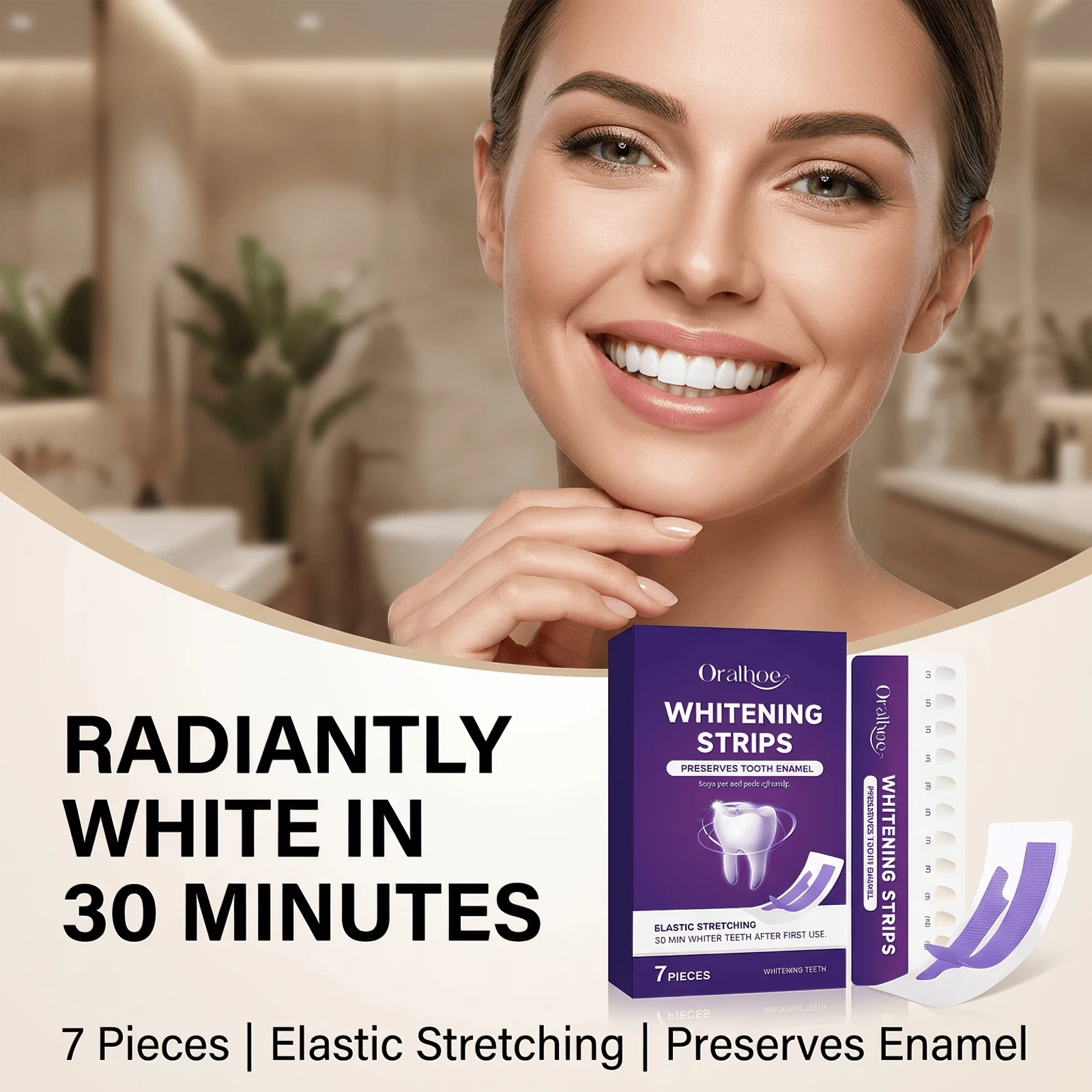 Oralhoe Purple Teeth Whitening Strips Gentle Brightening Remove Plaque Stain Reduce Sensitivity Fresh Breath Oral Dental Care