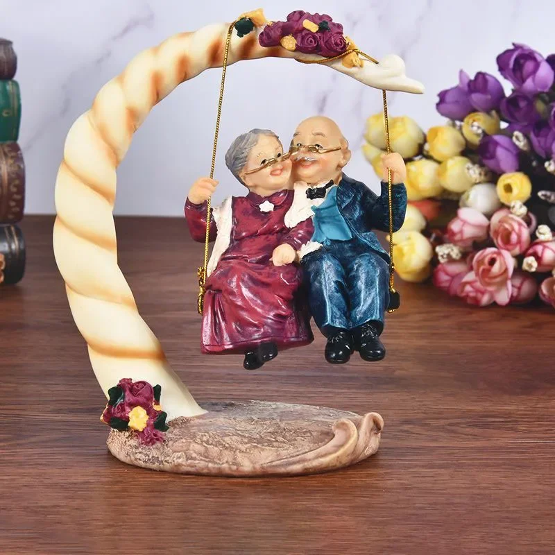 Chinese Swing Old Couples Resin Figurines Decoration Items Wedding Anniversary Gifts Home Bedroom Desktop Statue Accessories Art