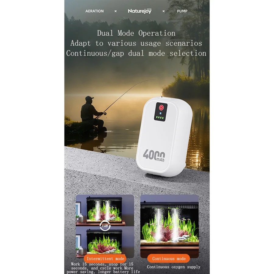 Aquarium Small Oxygen Pump Oxygenation USB Charging Lithium Battery Indicator Light Waterproof Household Outdoor Portable Mute
