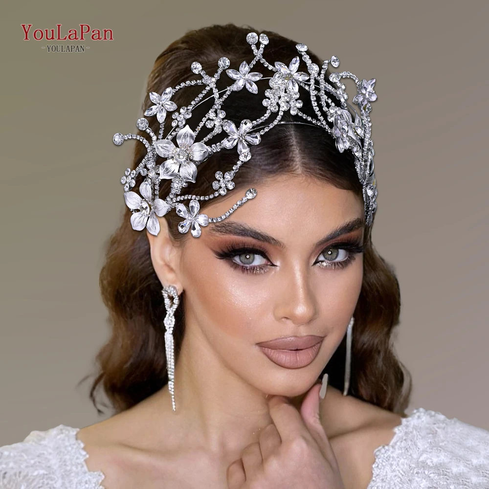 YouLaPan Luxury Bride Flower Crown Headband Shiny Full Rhinestone Wedding Hair Accessories Fashion Jewelry Women Tiara HP764 ﻿