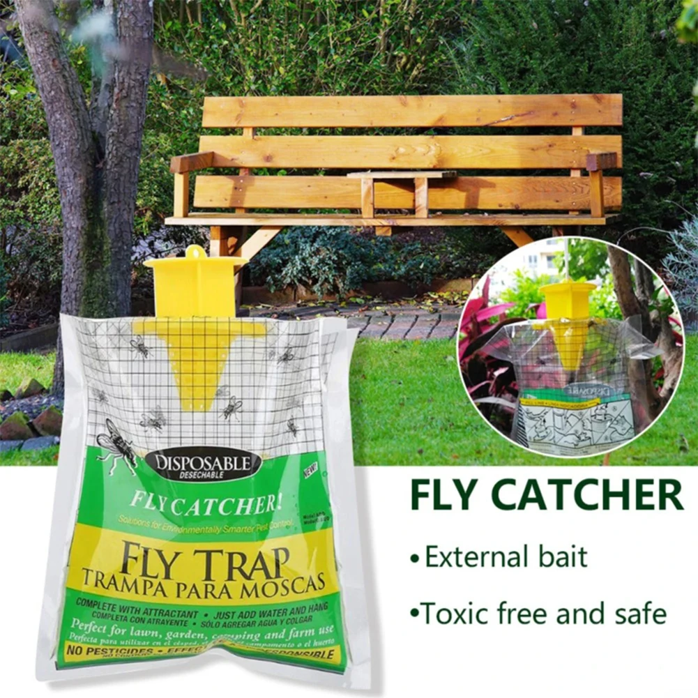 Hanging Fly Catcher Bag with Fly Bait Disposable Fly Trap Catcher Bag Non-Toxic Mosquito Trap Catcher for Outdoor Garden Farm