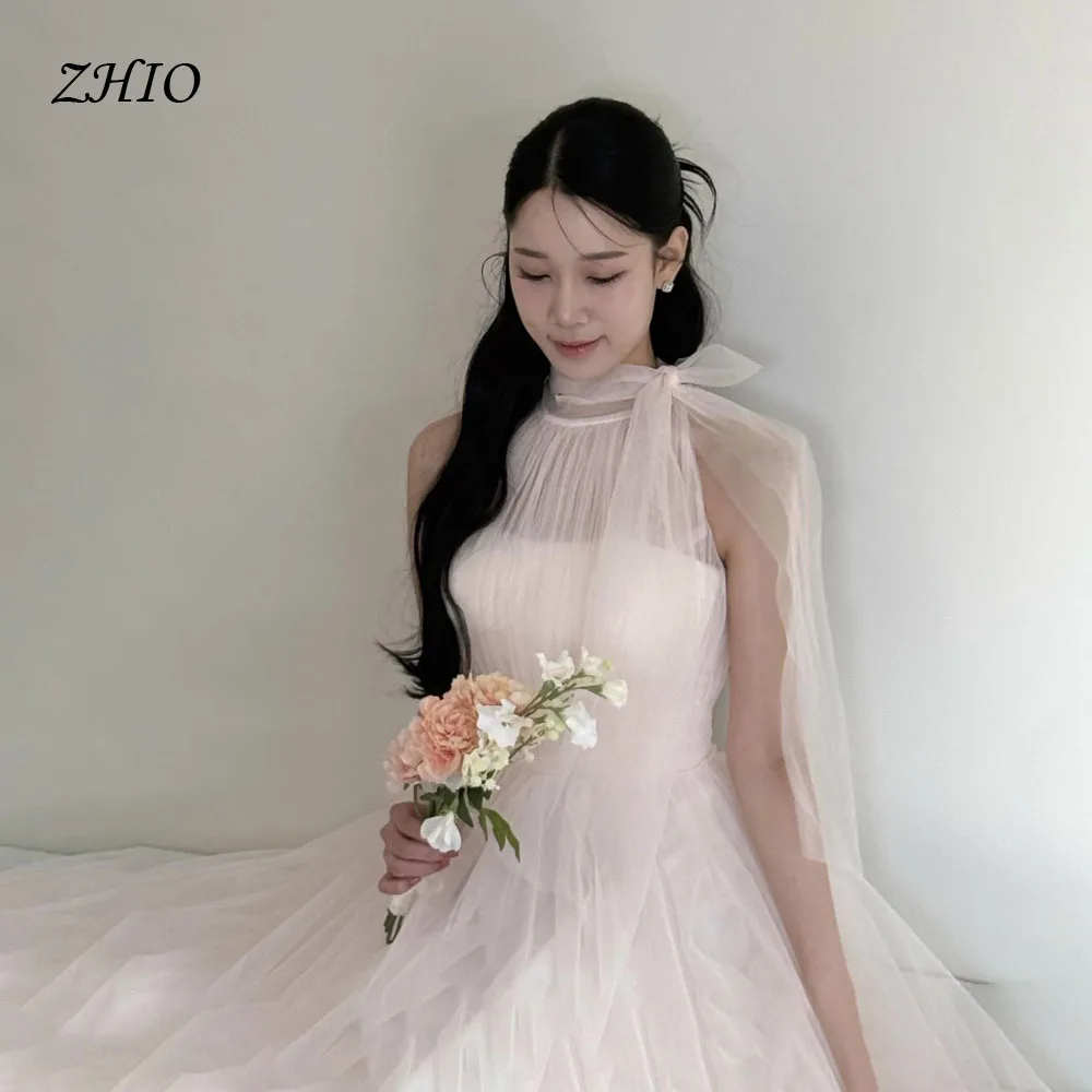

ZHIO Fairy Soft Pink Soft Tulle Evening Dress Korea Wedding Dress Photo Shoot Floor-Length Sleeveless Prom Gowns Customized