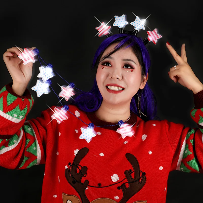 Christmas Led  Pentagram And Candy Headband Light Flashing Head Covering Merry Christmas Gift Concert Party