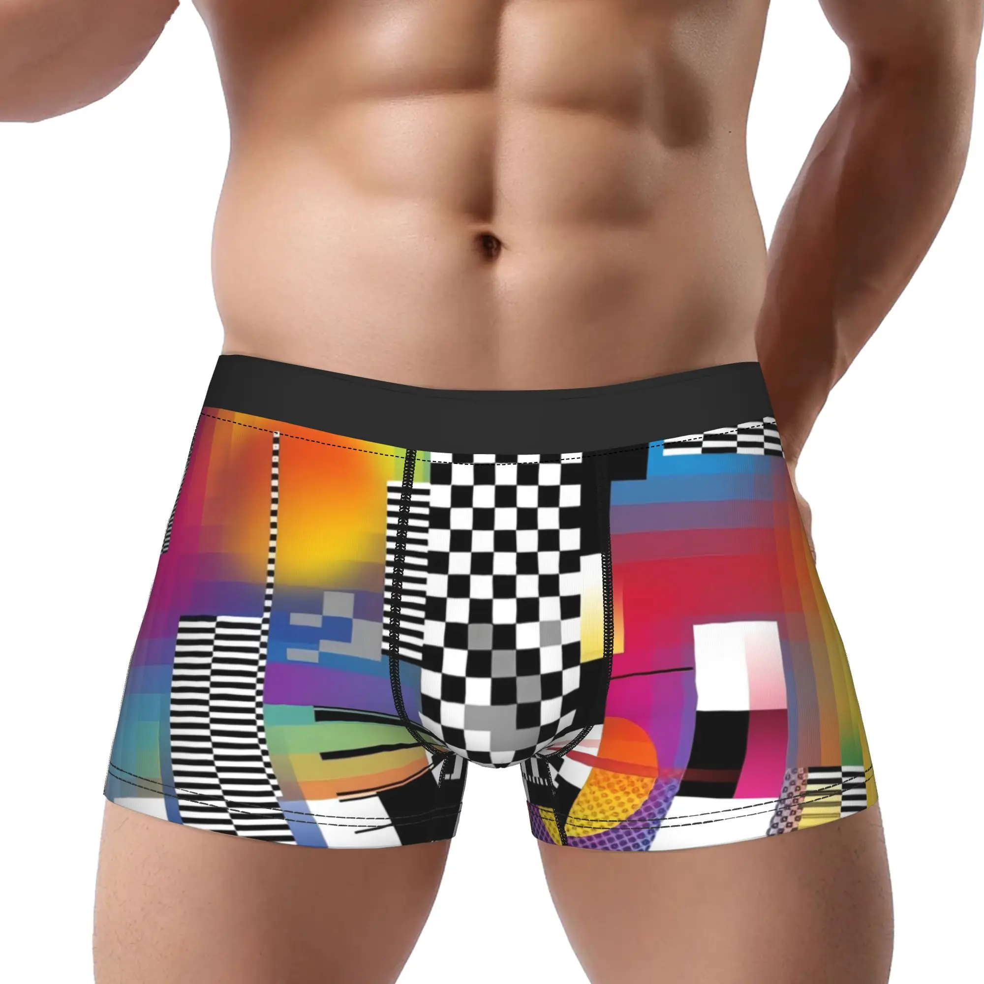 

Мужские трусы-боксеры с принтом в виде витых полос и цветовых блоков, дышащие, с принтом, шорты-боксеры
