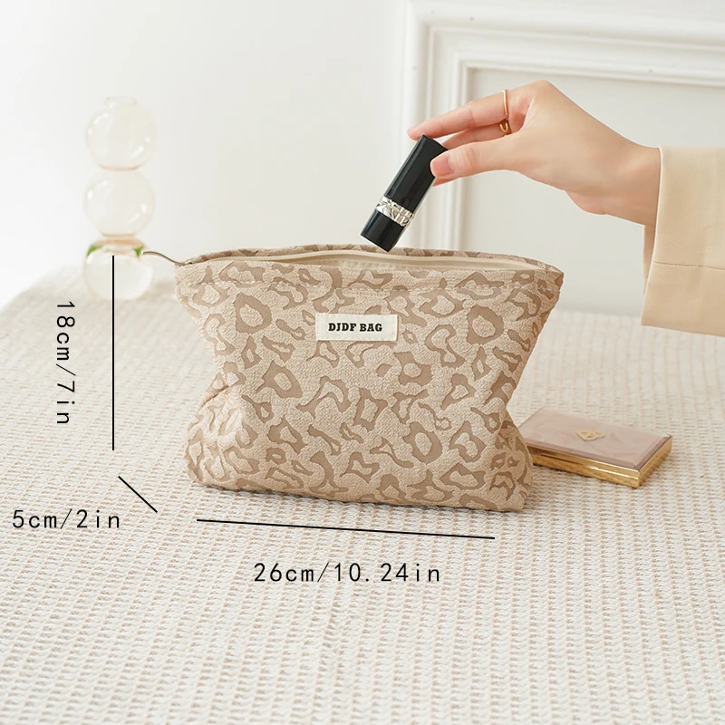 Women\'s cosmetic bag, large capacity leopard print khaki storage bag, travel toiletry bag, fashion storage bag, ins style
