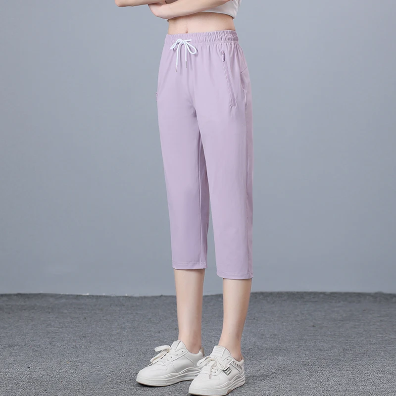 Female Ice Silk Quick Drying 7-Point Trousers Women'S Thin Design Summer New Style Fashion Versatile Casual Loose Sports Pants