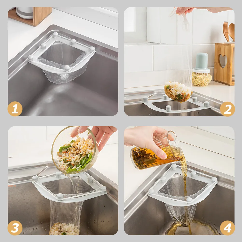 1Set Triangle Tri-Holder Sink Corner Filter Basket with Mesh Net for Kitchen Sink Bathroom Drain Garbage Storage Strong Stable