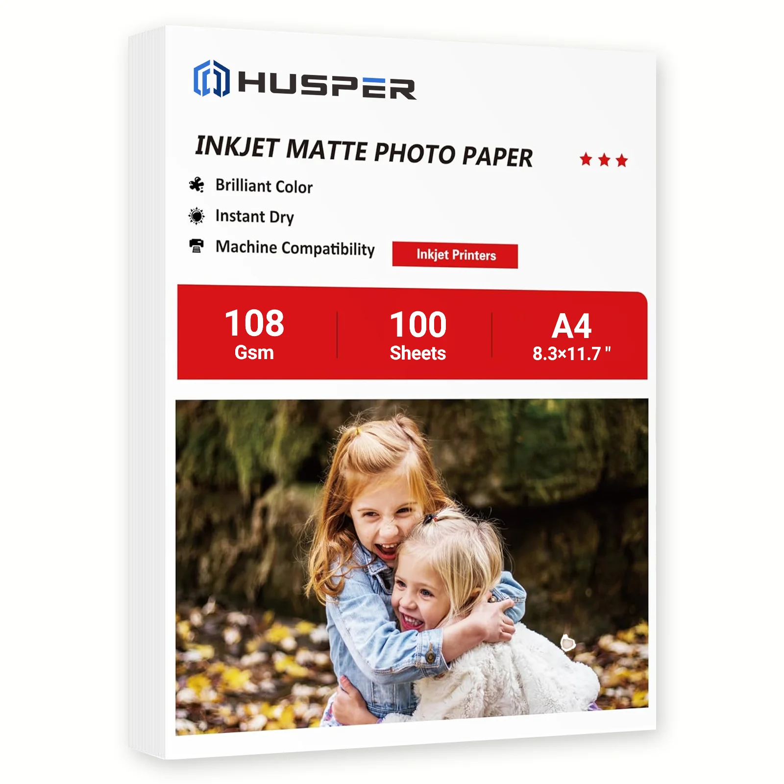 100 Sheets A4 Matte Photo Paper for Inkjet Printers 108gsm Single Side Printable Photo Paper