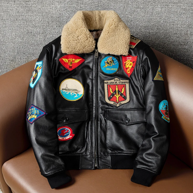 

Новое мужское летное пальто из натуральной яловой кожи с меховым воротником на хлопковой подкладке, большой размер, осенне-зимнее пальто