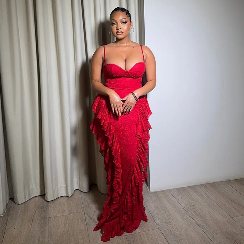 

Women Dresses Solid Dress Bodycon Camisole A Line Ruffle Hem Backless Strapless Sleeveless Full Length Casual Slim 2026 Spring