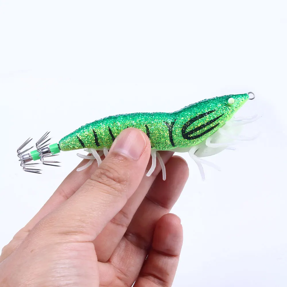Leuchtender Tintenfisch-Jig aus Holz mit weichen Beinen, 3D-Augen, Egi Oktopus-Köder, künstlicher Harter Köder für Meeresangeln, 20g