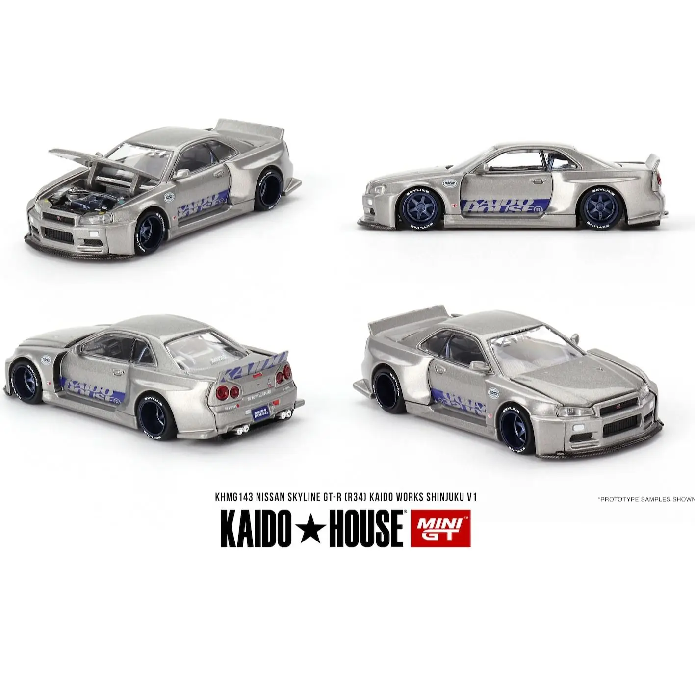

MINIGT1:64 Kaido House Co-branded 143 GTR R34 Grey Alloy Automobile Model