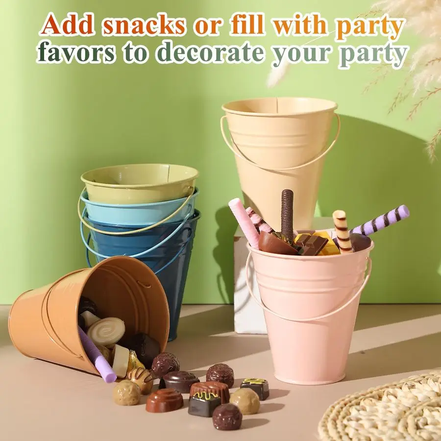 24 عبوة من الدلاء المعدنية الصغيرة الملونة بمقبض، دلو صغير مجلفن مقاس 4.5 × 5.1 بوصة لحرف العودة إلى الفصول الدراسية المدرسية