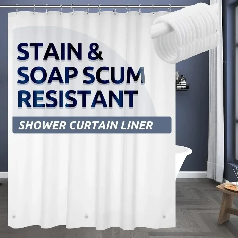 1pc Lightweight Shower Curtain Liner with Bottom Magnets, Waterproof Plastic PEVA Bath Curtain for Bathroom Decor & Accessories