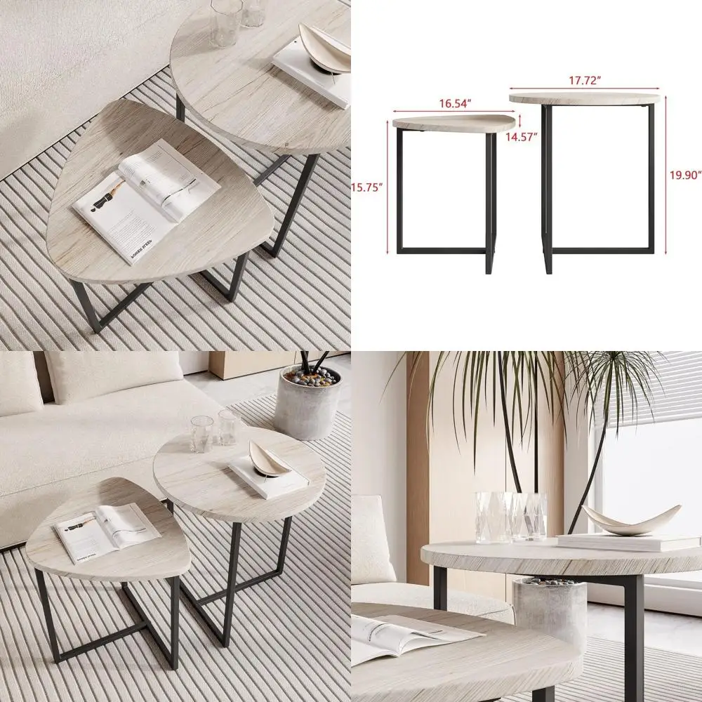 

Комплект журнальных столиков из черного металла и дерева с 2 приставными столиками, прочный, простой в сборке, штабелируемый, для гостиной, белый