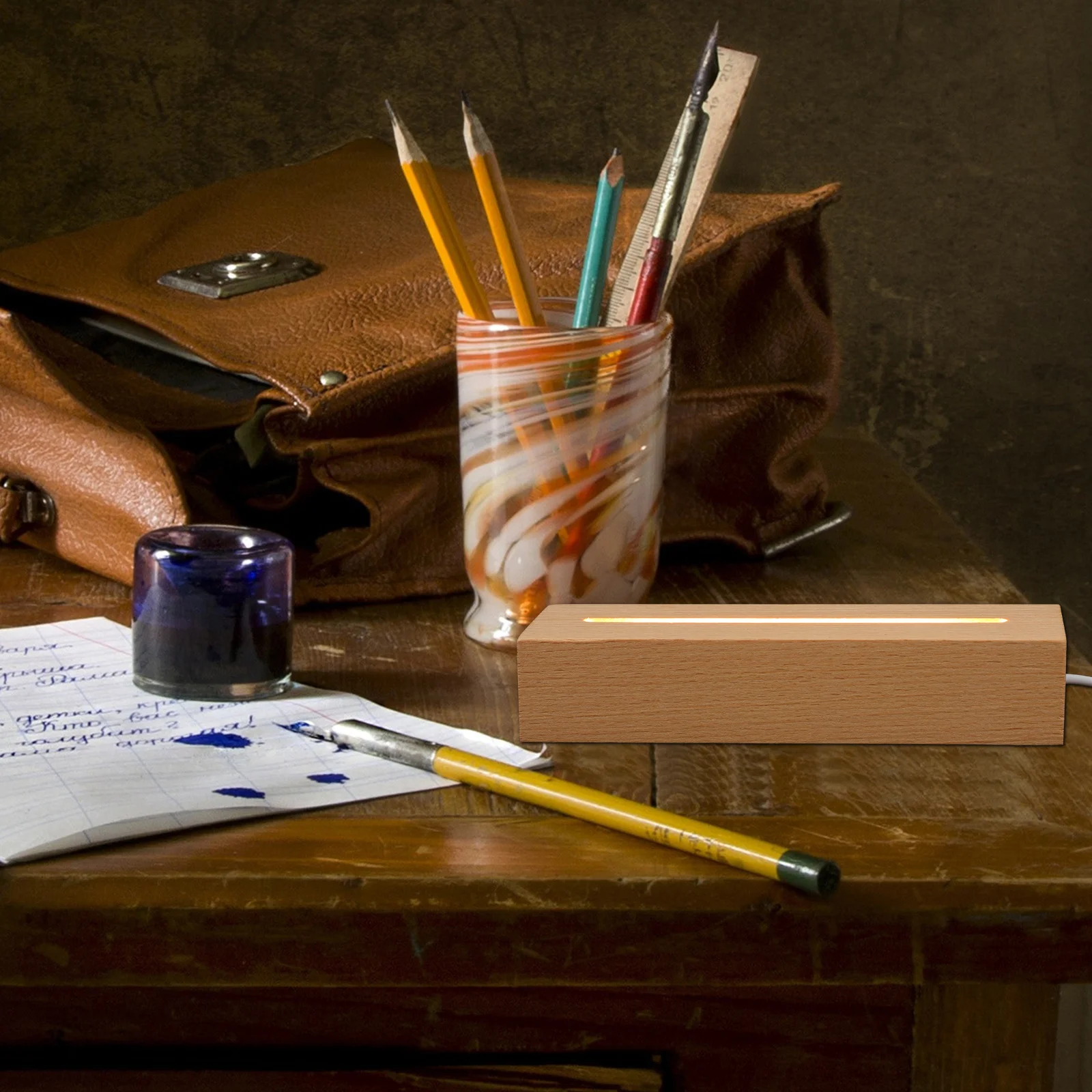 2 stuks USB LED-lichtbasis houten ontwerp warme gloed veilige voeding voor acrylhars kristal display verlichtingsstandaard