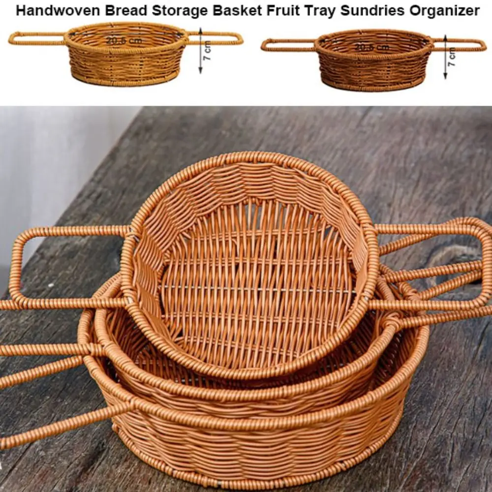 

Hardness Rattan Handwoven Bread Storage Basket Breathable 6 Styles Outdoor Picnic Basket Portable Fruit Tray Sundries Organizer